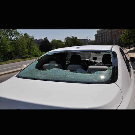 broken car back window